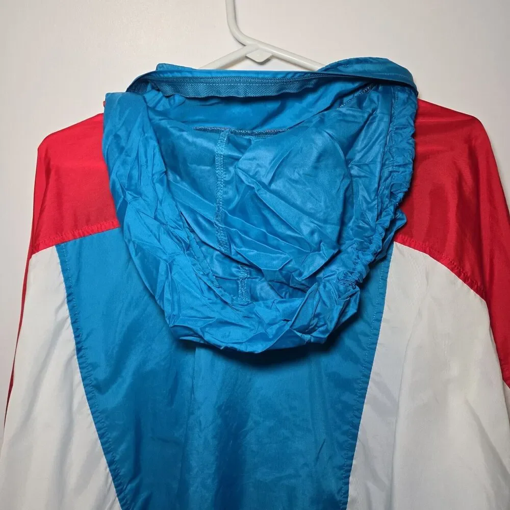 Nike Vintage 90s Blue Color Block Mens Hooded Windbreaker Jacket Large